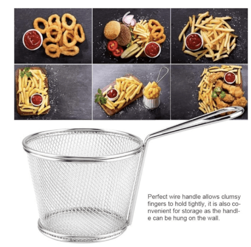 Stainless Steel Deep Fry Basket Round Wire Mesh French Chip Frying Serving Food Presentation Tableware Food Presentation Strainer Potato Cooking Tool - Image 3